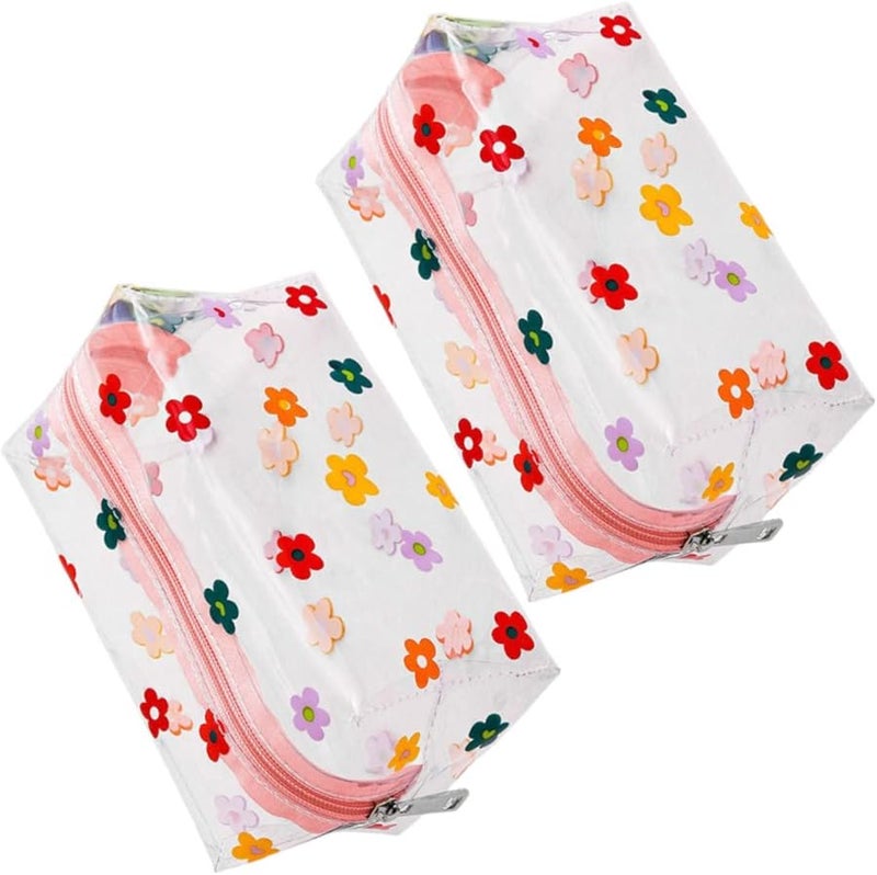 2Pcs Large Capacity Transparent Toiletry Bag With Flower Print For Travel Fitness Home - Image 3